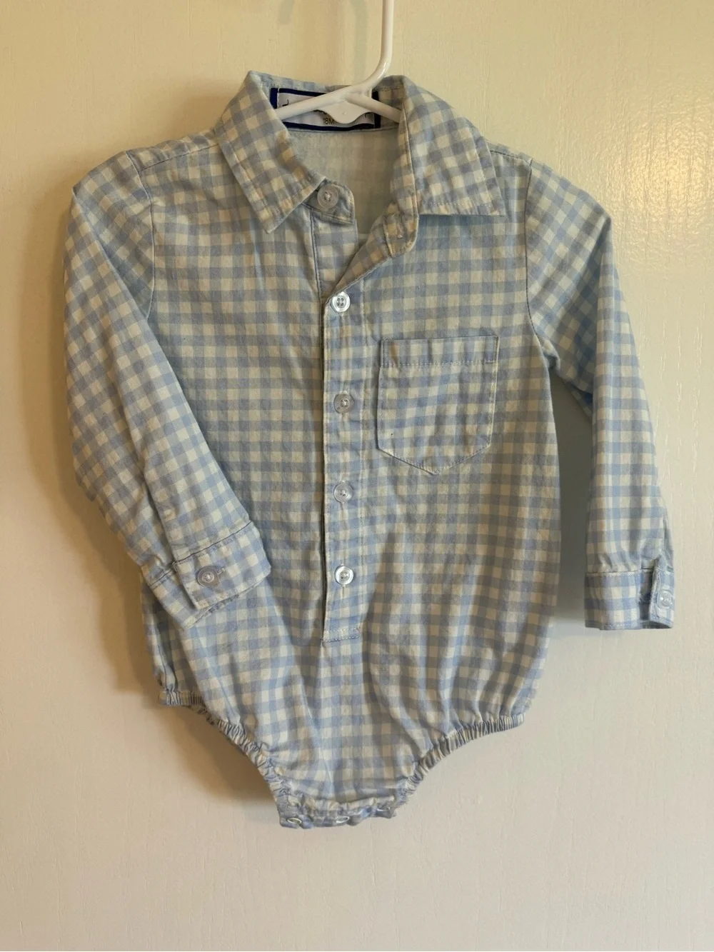 SweetHoney Light Blue and White Gingham Button-Front One-Piece